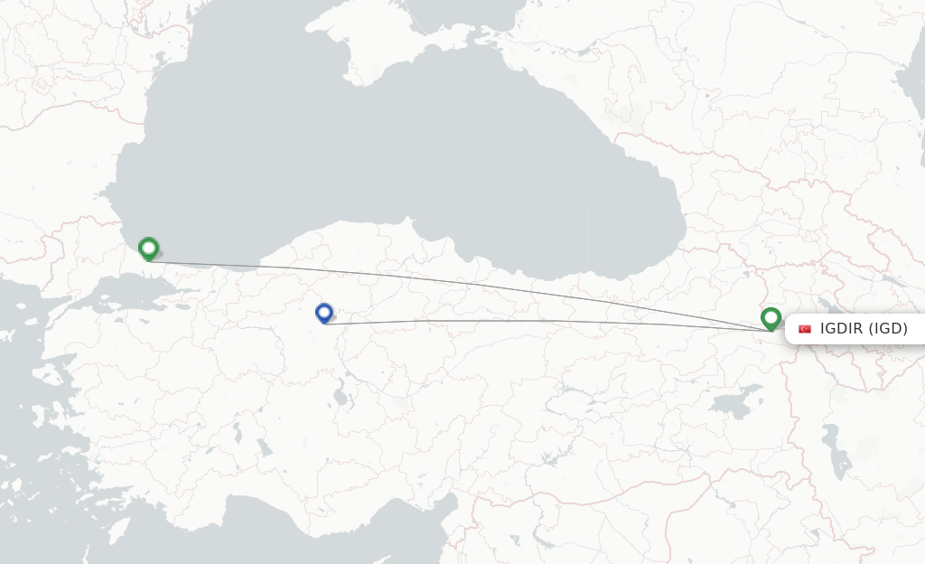 Route map with flights from Igdir with Turkish Airlines