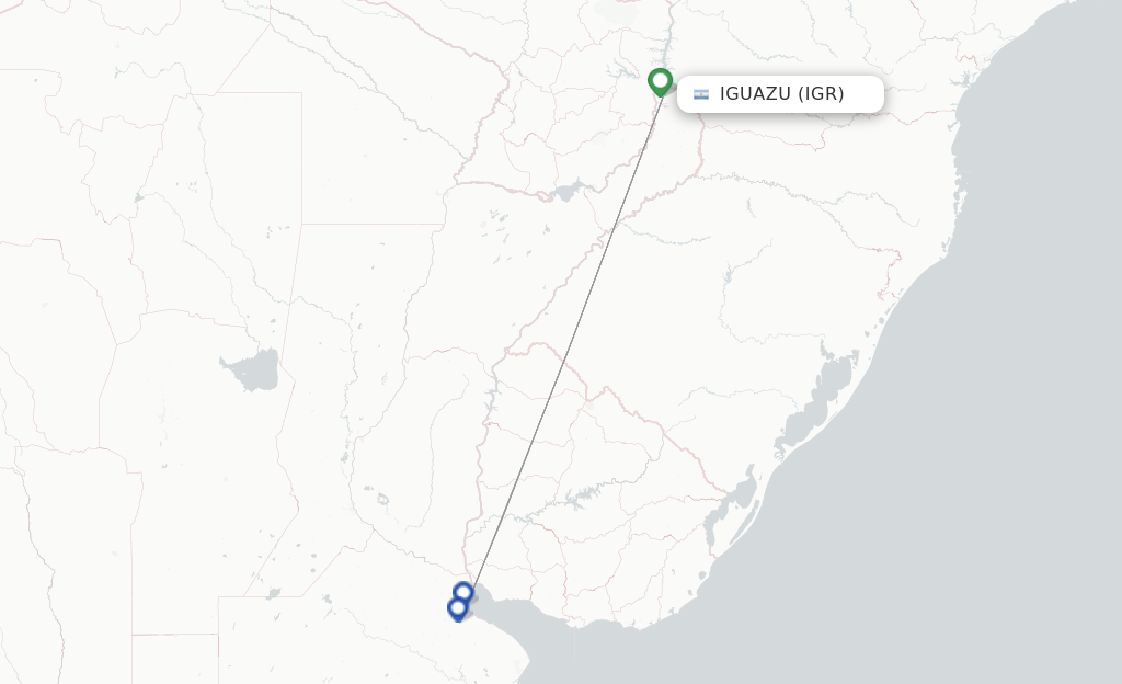 Route map with flights from Iguazu with Felix Airways