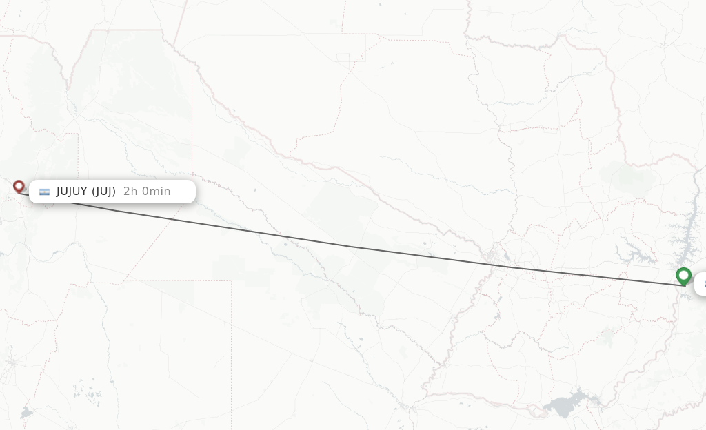 Flights from Iguazu to Jujuy route map