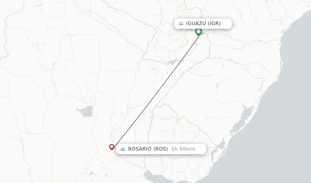 Flights from Iguazu to Rosario route map