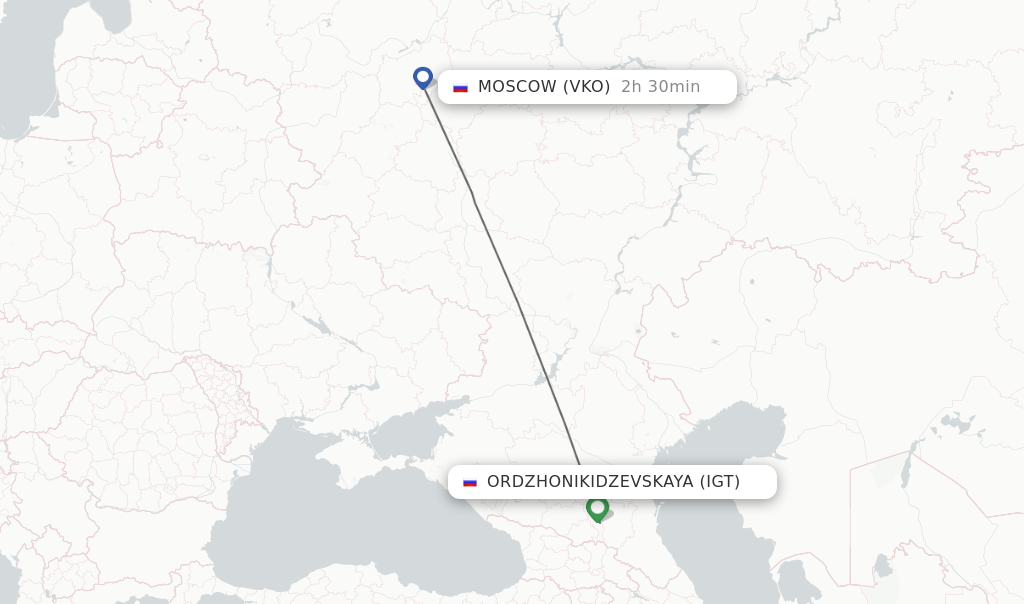 Flights from Ordzhonikidzevskaya to Moscow route map