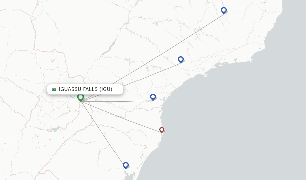 Route map with flights from Iguassu Falls with Azul