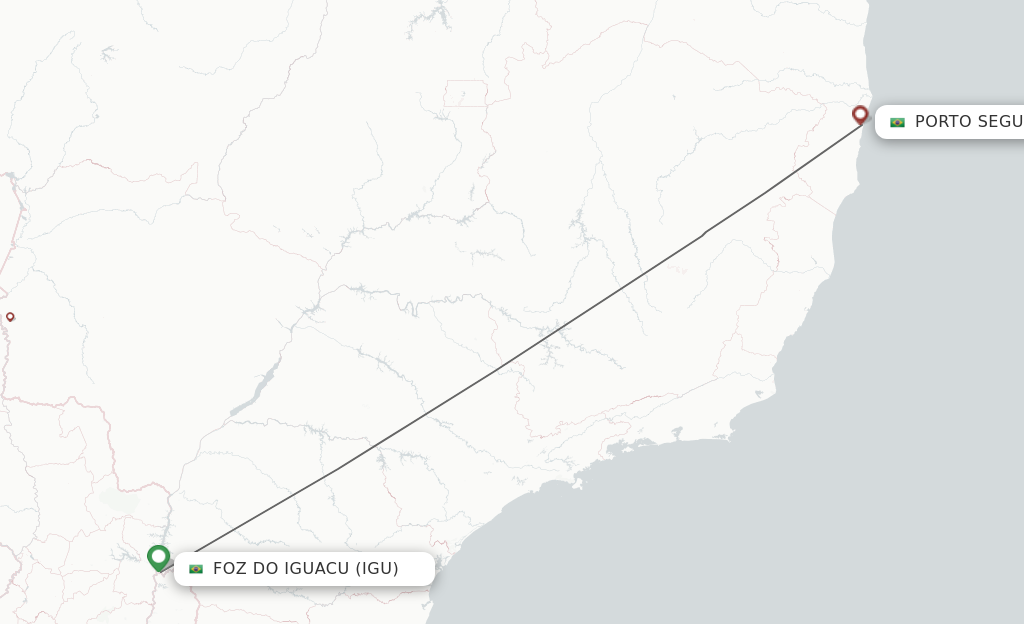 Flights from Iguassu Falls to Porto Seguro route map