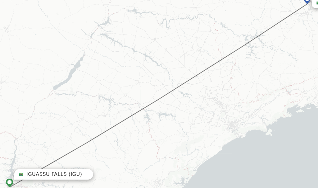 Flights from Iguassu Falls to Belo Horizonte route map