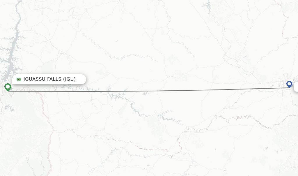 Flights from Iguassu Falls to Curitiba route map