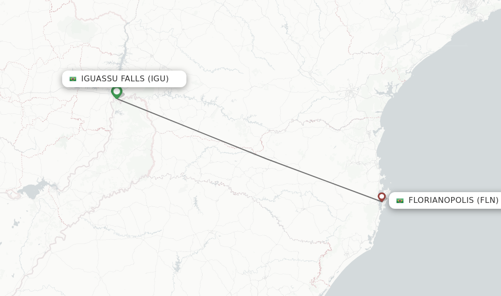 Flights from Iguassu Falls to Florianopolis route map