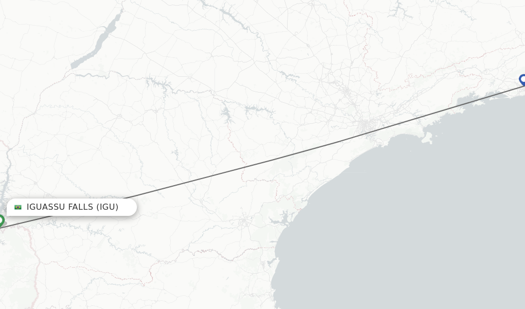 Flights from Iguassu Falls to Rio De Janeiro route map