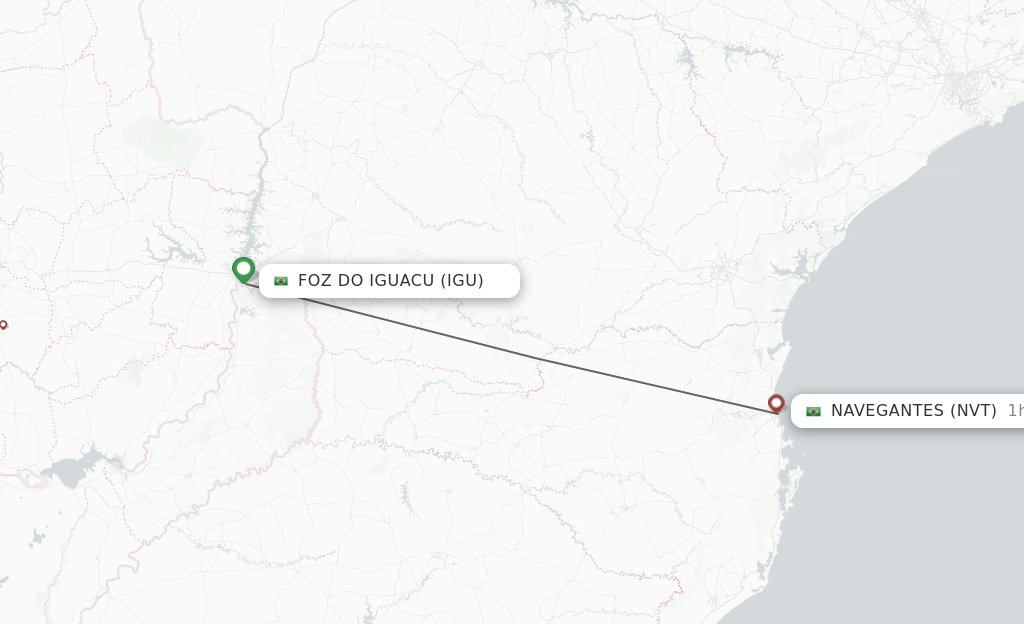 Flights from Iguassu Falls to Navegantes route map