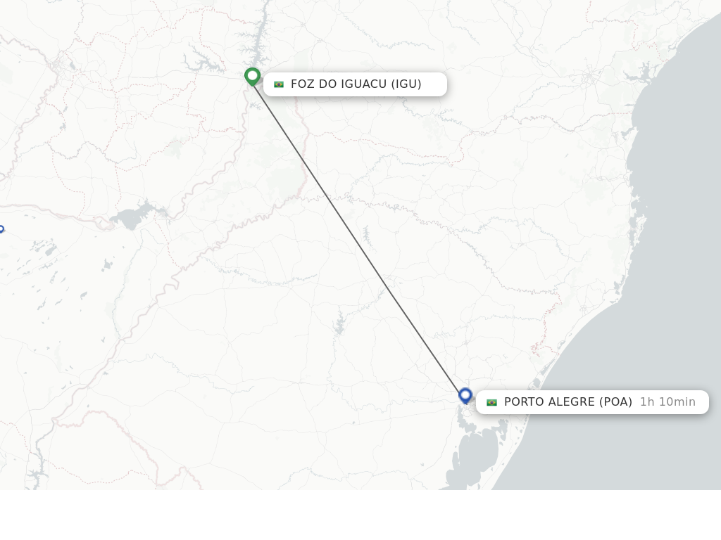 Flights from Iguassu Falls to Porto Alegre route map