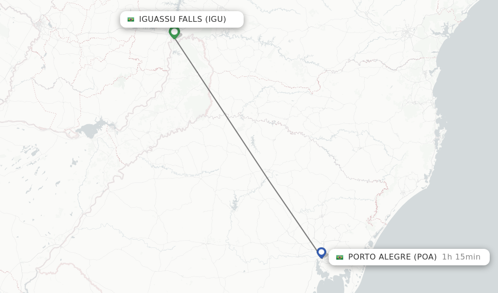 Flights from Iguassu Falls to Porto Alegre route map