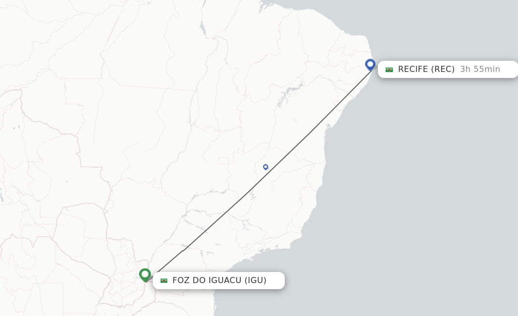 Flights from Iguassu Falls to Recife route map