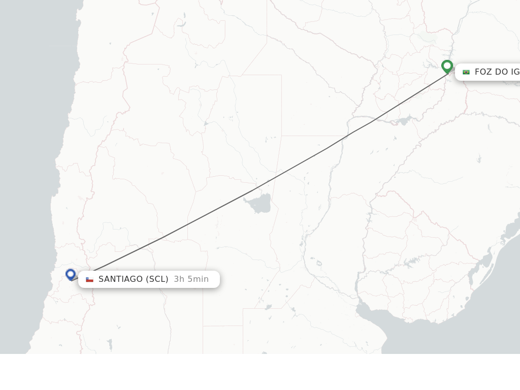 Flights from Iguassu Falls to Santiago route map