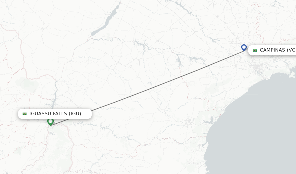Flights from Iguassu Falls to Campinas route map