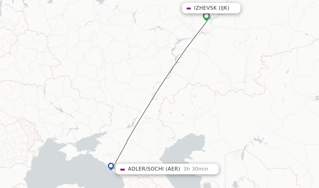 Flights from Izhevsk to Adler/Sochi route map