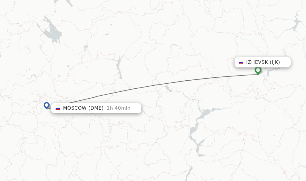Flights from Izhevsk to Moscow route map