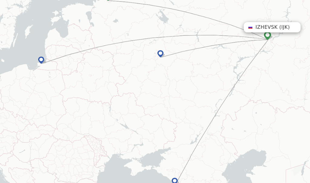Route map with flights from Izhevsk with Izhavia