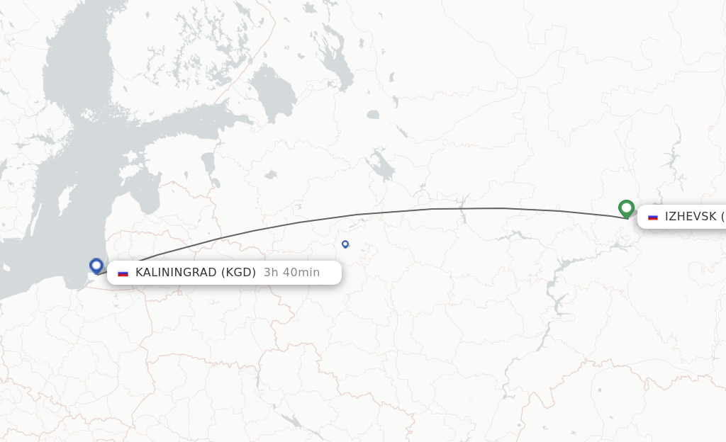 Flights from Izhevsk to Kaliningrad route map