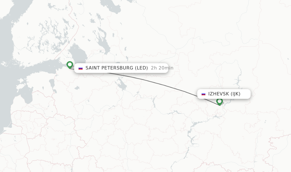Flights from Izhevsk to Saint Petersburg route map