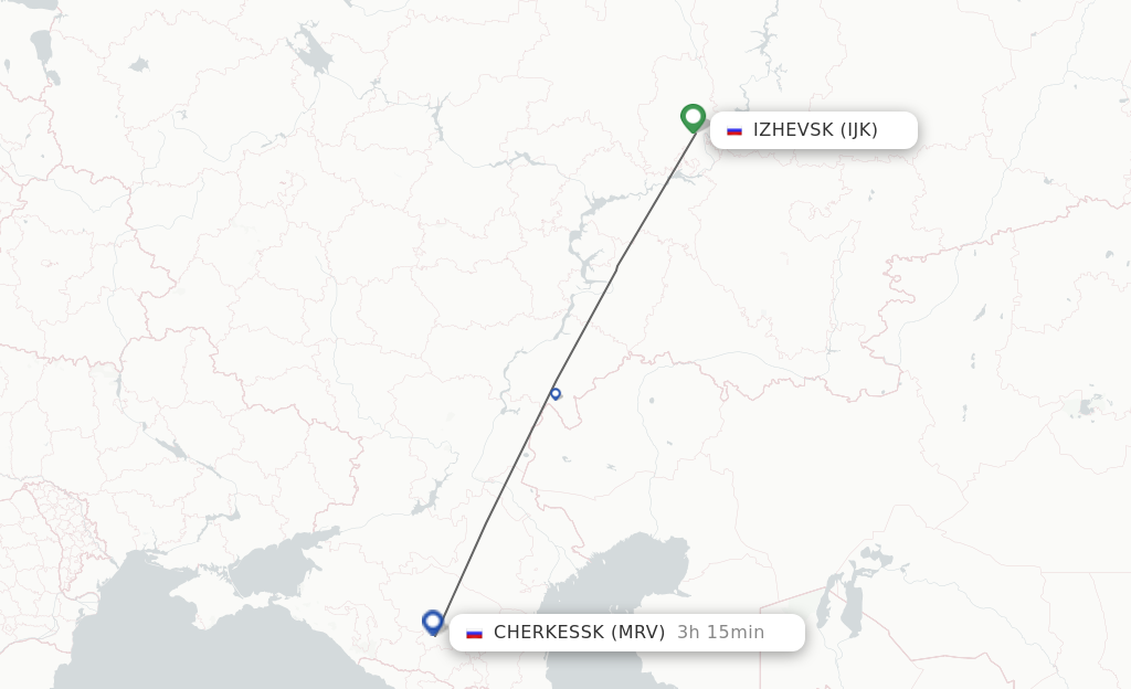 Flights from Izhevsk to Mineralnye Vody route map