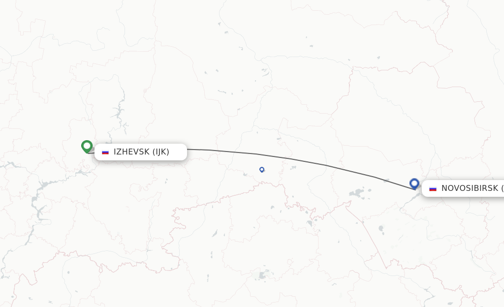 Flights from Izhevsk to Novosibirsk route map