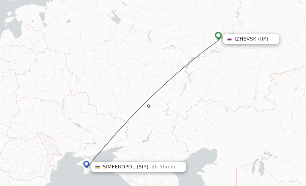 Flights from Izhevsk to Simferopol route map