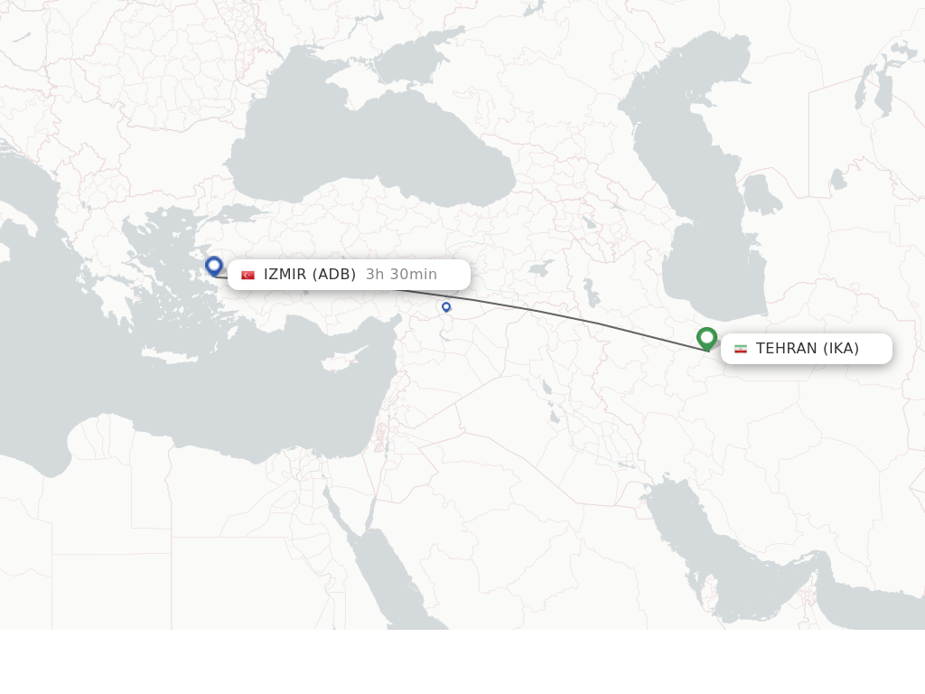 Flights from Tehran to Izmir route map