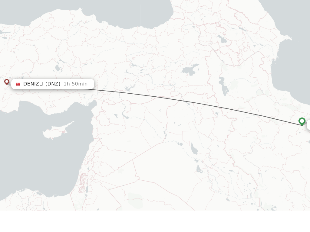 Flights from Tehran to Denizli route map