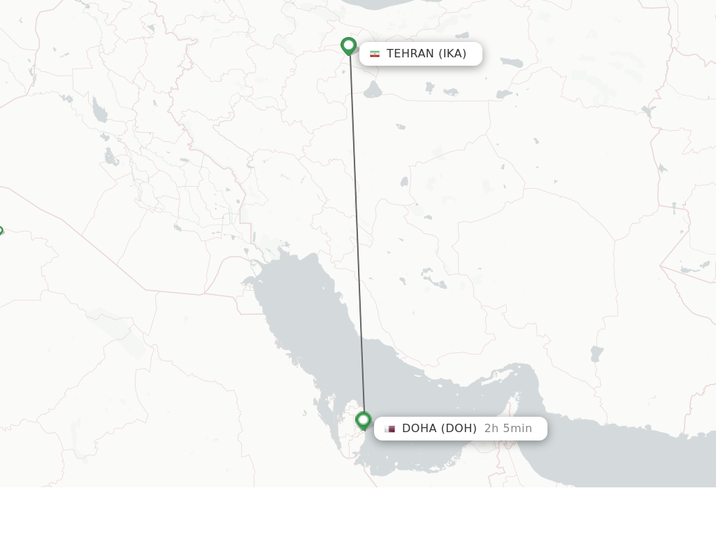 Flights from Tehran to Doha route map