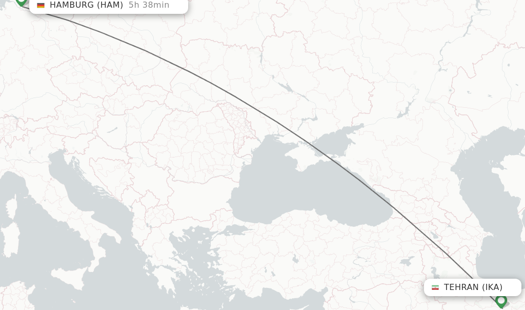 Flights from Tehran to Hamburg route map
