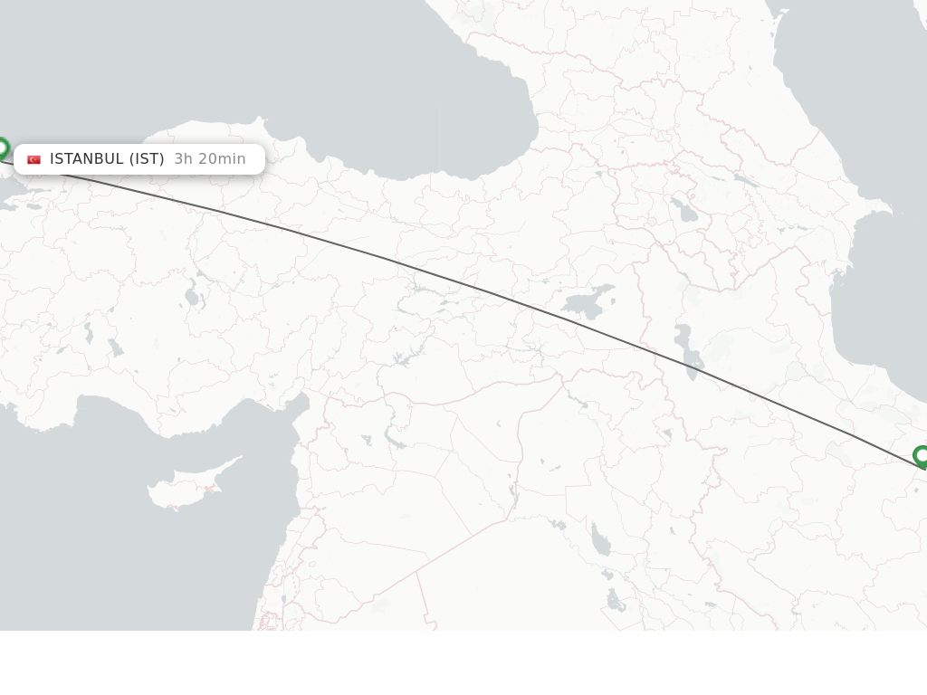 Flights from Tehran to Istanbul route map