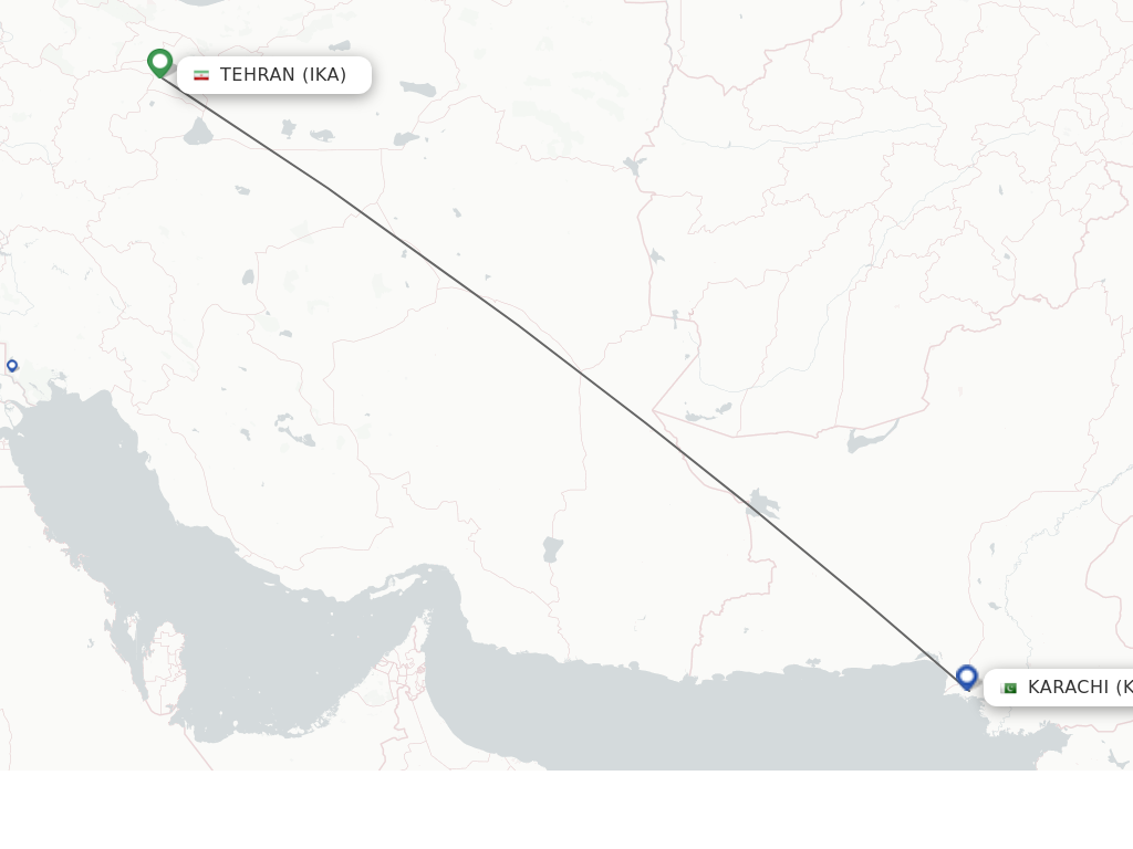 Flights from Tehran to Karachi route map