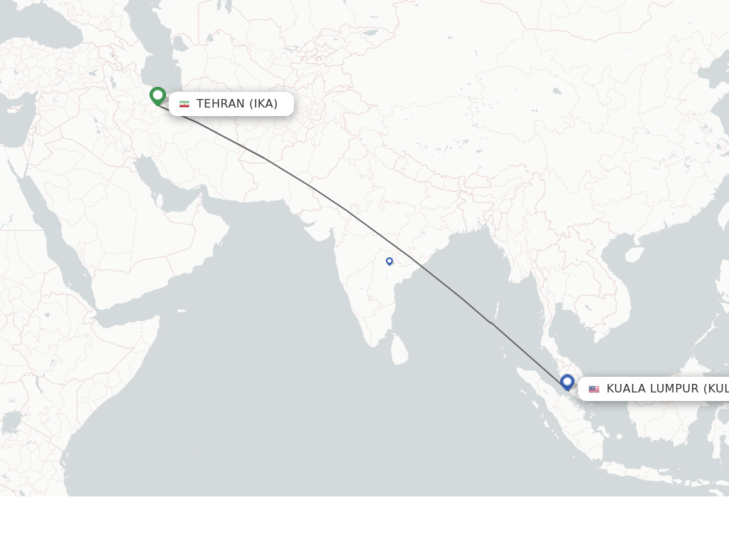 Flights from Tehran to Kuala Lumpur route map
