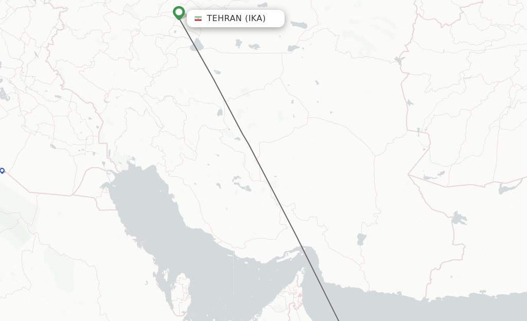 Flights from Tehran to Muscat route map