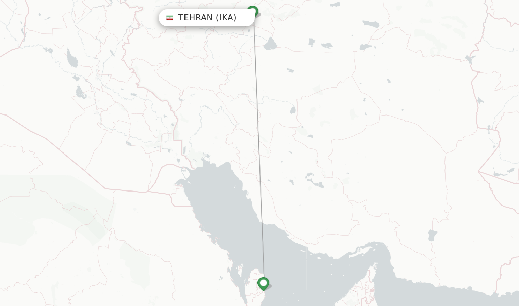 Route map with flights from Tehran with Qatar Airways