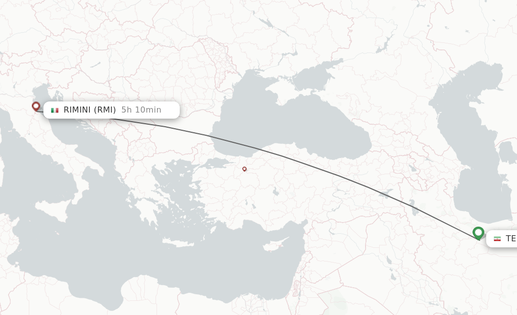 Flights from Tehran to Rimini route map