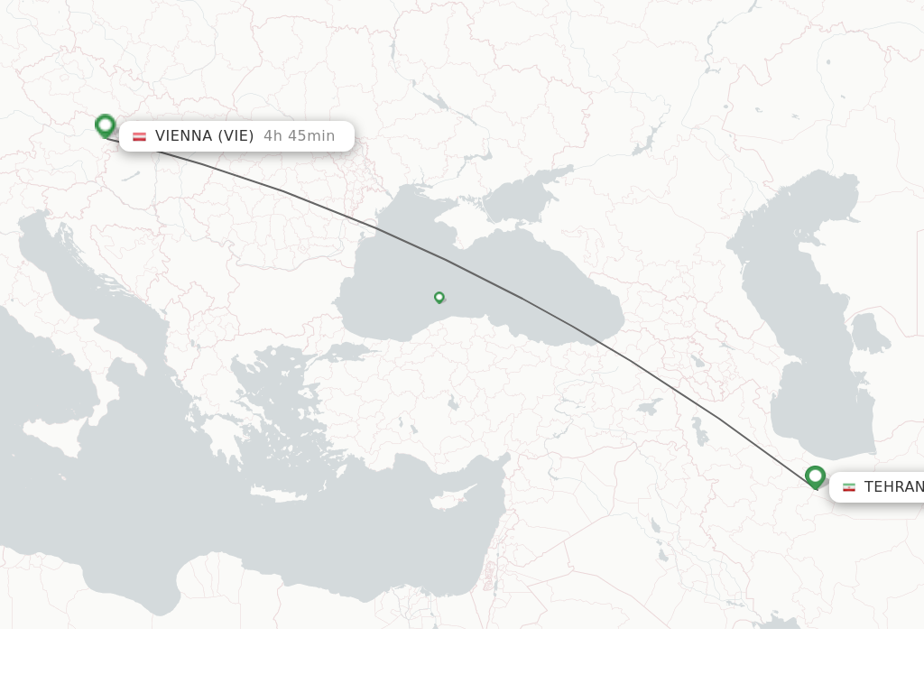 Flights from Tehran to Vienna route map