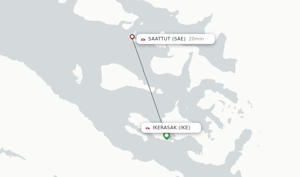 Flights from Ikerasak to Saattut route map