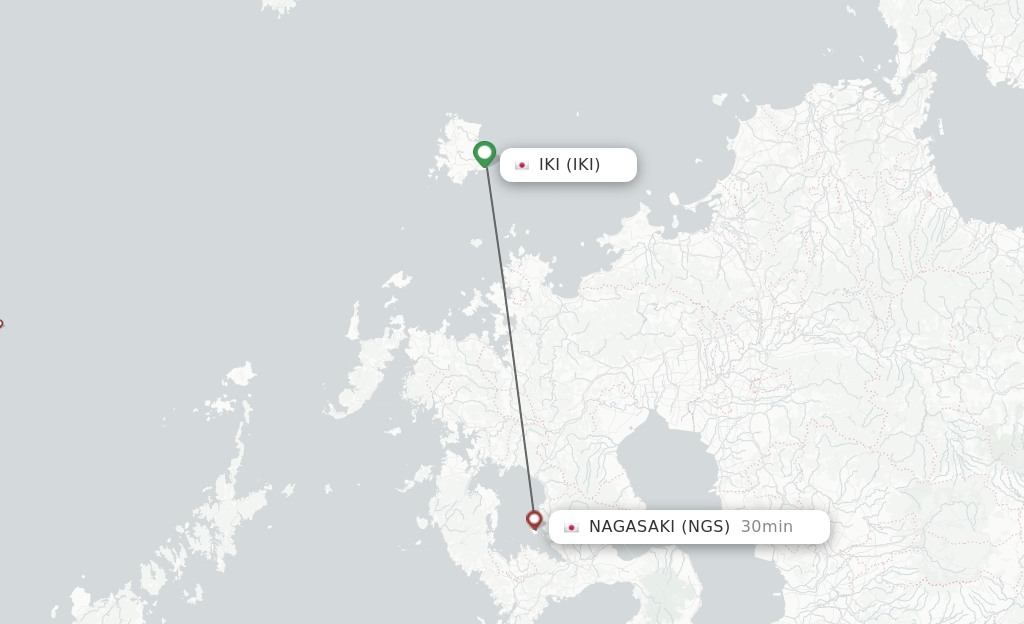 Flights from Iki to Nagasaki route map