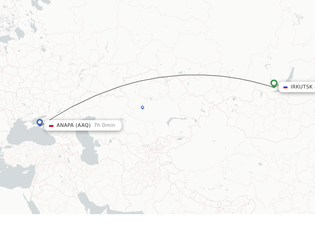Flights from Irkutsk to Anapa route map