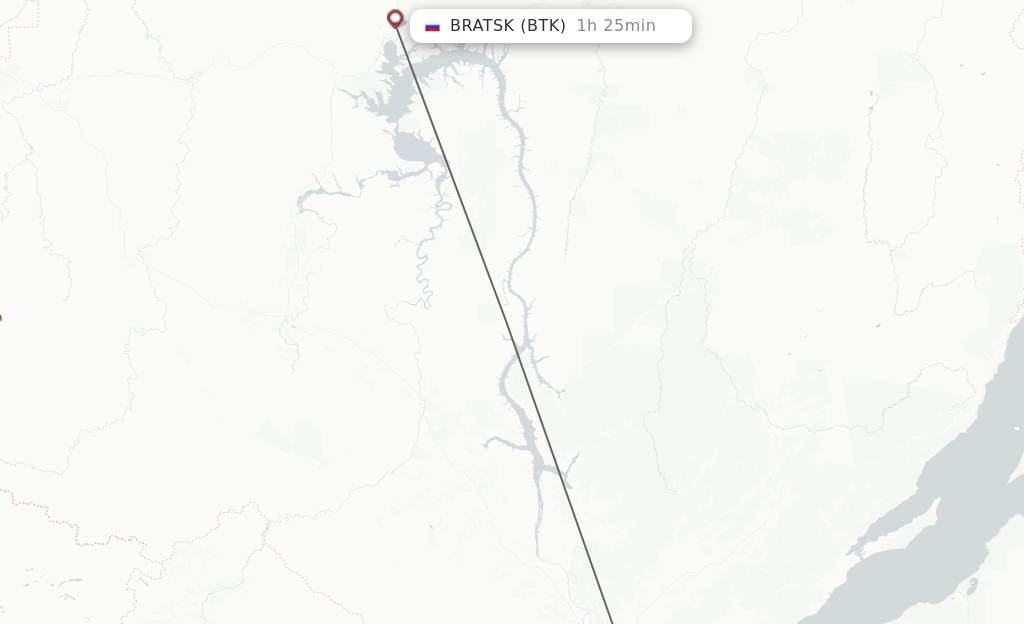 Flights from Irkutsk to Bratsk route map