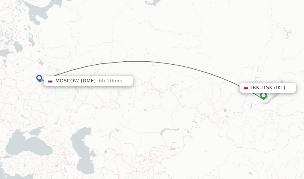 Flights from Irkutsk to Moscow route map