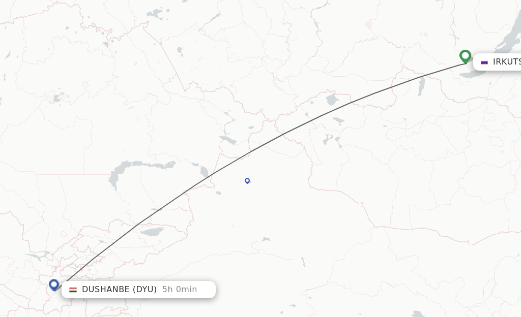 Flights from Irkutsk to Dushanbe route map