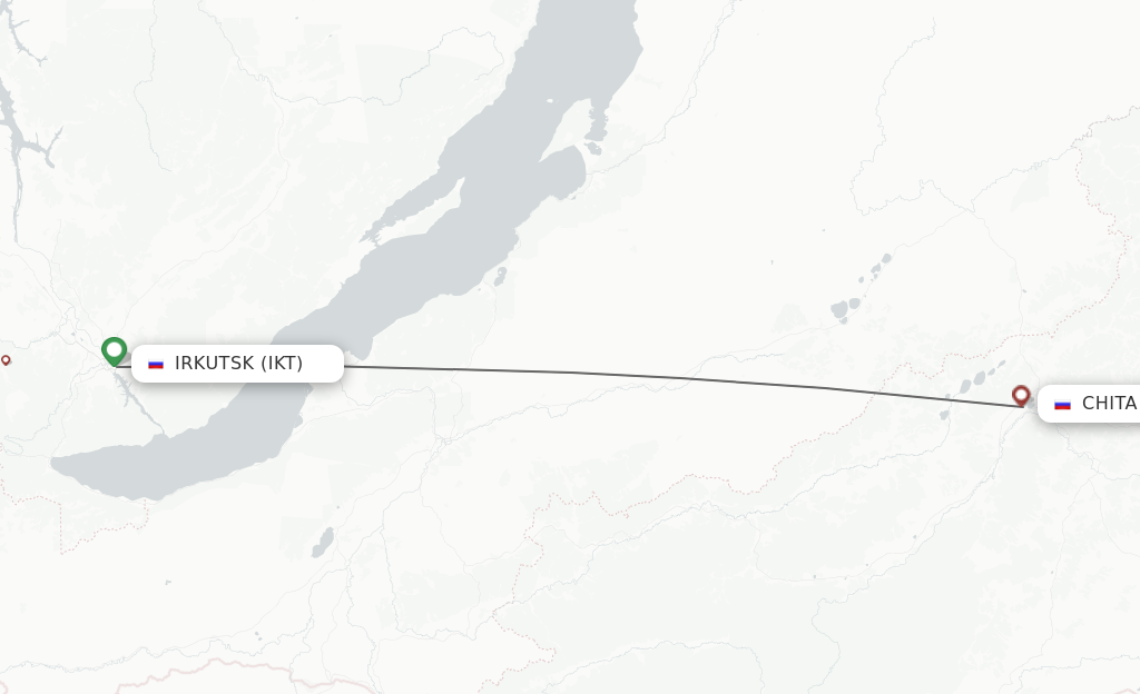 Flights from Irkutsk to Chita route map