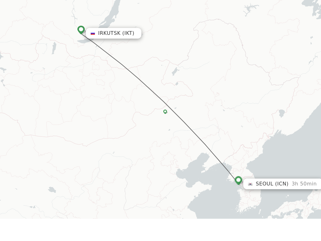Flights from Irkutsk to Seoul route map