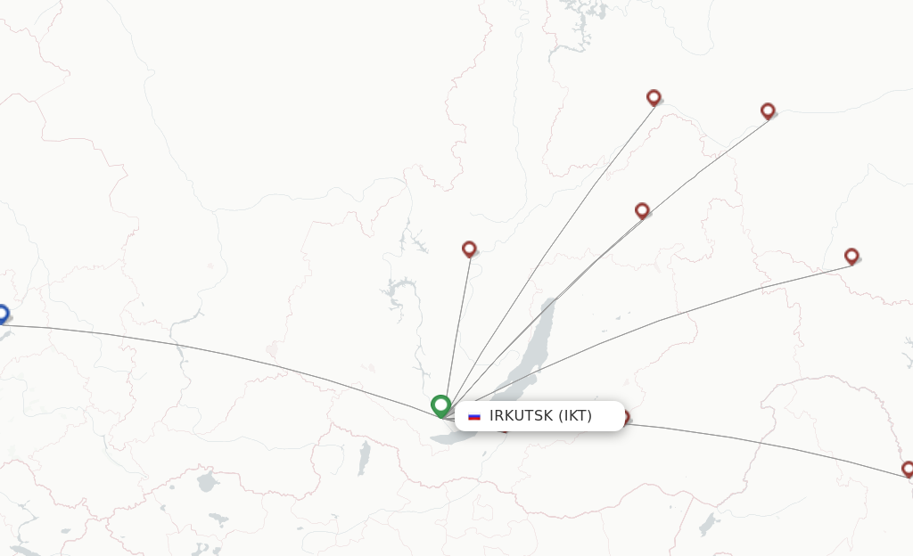 Route map with flights from Irkutsk with IrAero