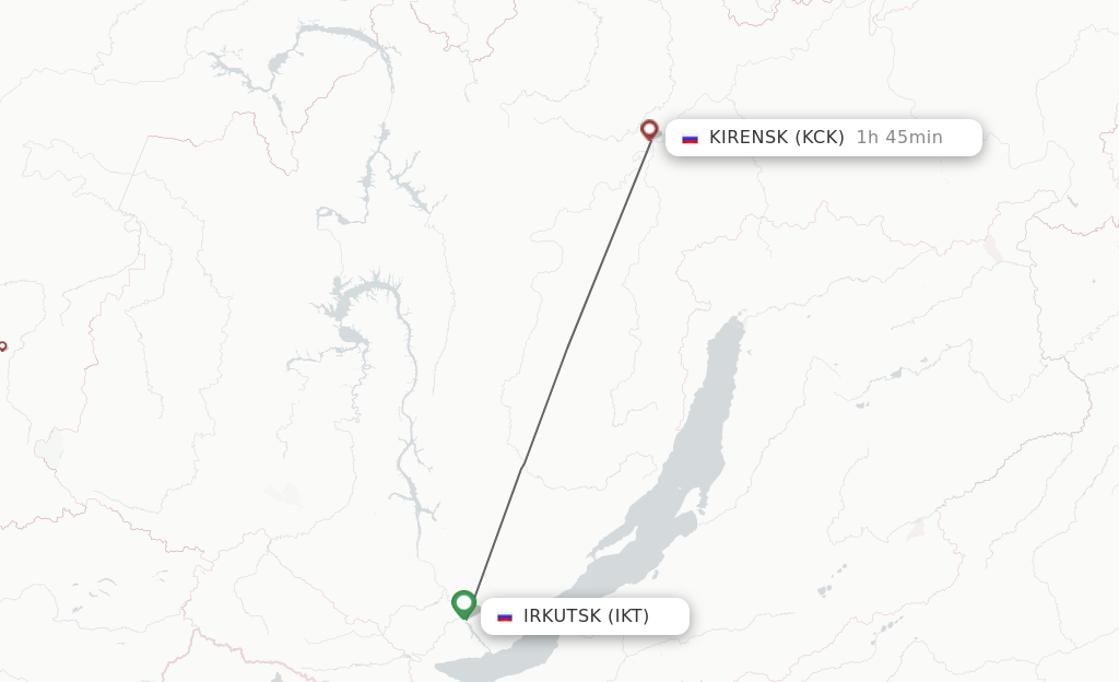 Flights from Irkutsk to Kirensk route map