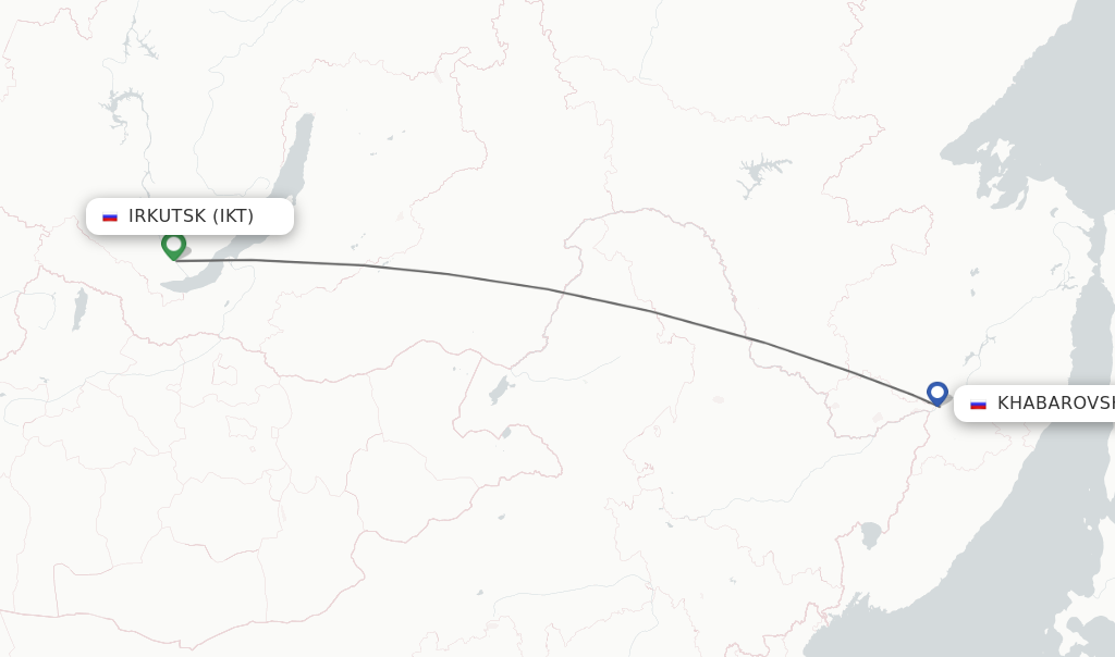 Flights from Irkutsk to Khabarovsk route map