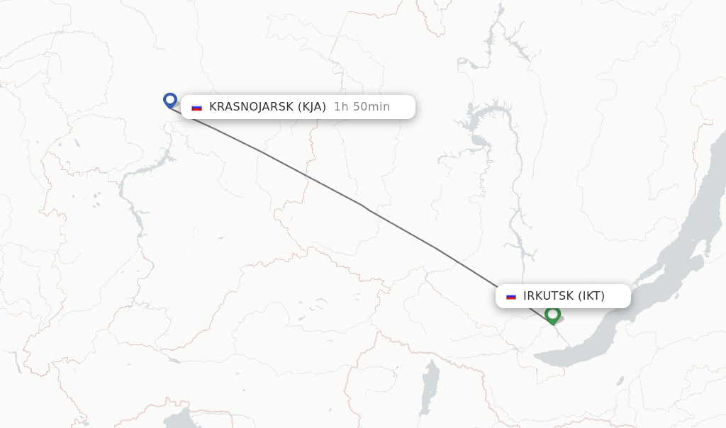 Flights from Irkutsk to Krasnojarsk route map