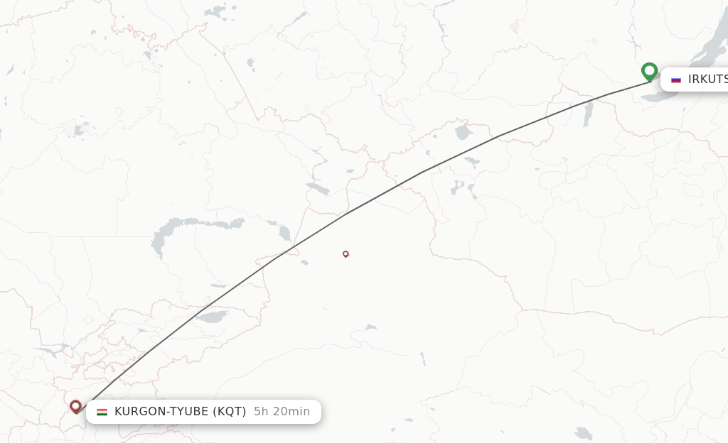 Flights from Irkutsk to Kurgon-Tyube route map