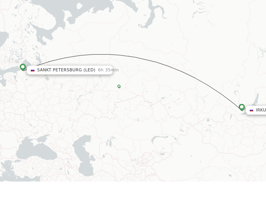Flights from Irkutsk to Saint Petersburg route map